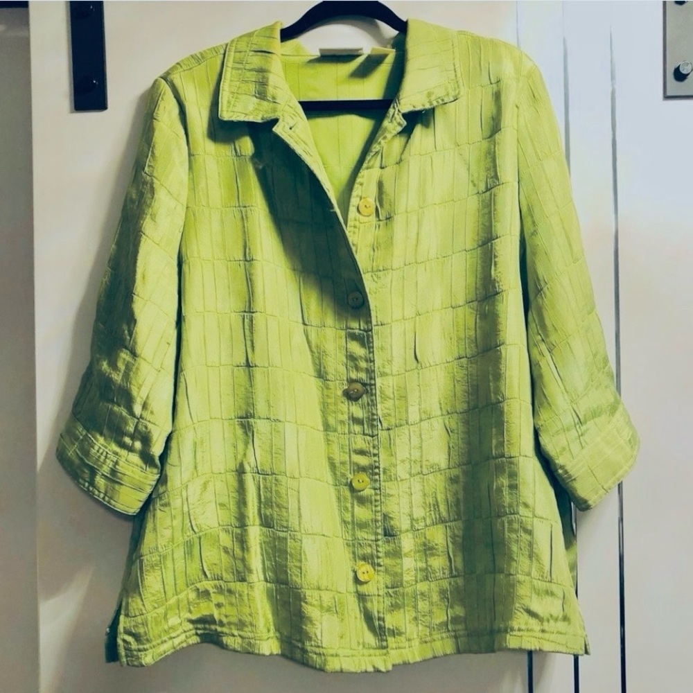 Plus 18 W Carroll Reed Classics Lime Green Satin Unlined Jacket/Over Blouse